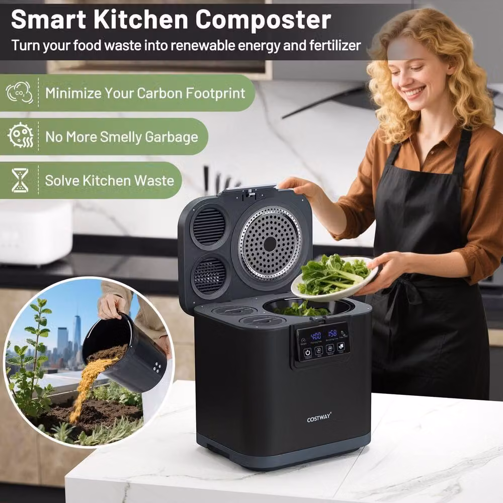 Costway Smart Electric Composter and Waste Dispenser, 4L Countertop Compost Machine, Black – 3