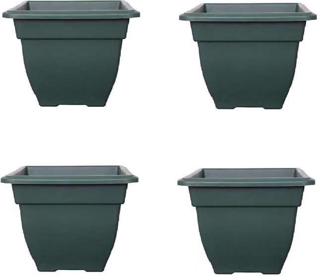 Whitefurze Large Square Bell Plant Pot Planter in Green Plastic, 38 cm