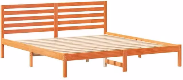 Berkfield Home Bed with Headboard in Wax Brown Solid Pine Wood, 200 x 200 cm – 1