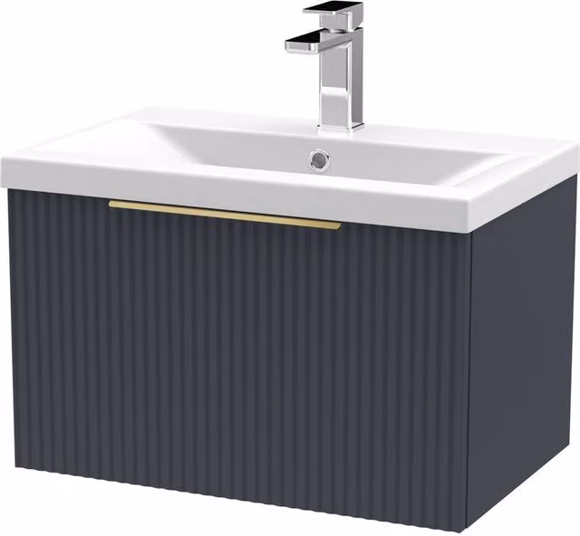 Balterley Fluted Front Wall Hung 1 Drawer Vanity Basin Unit, Dark Grey, Width: 60 cm – 1