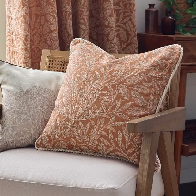 Morris & Co. Acorn Tonal Jacquard Filled Cushion, Red and Orange, W x D: 50 x 50 cm