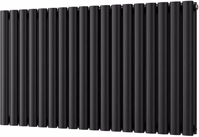 UK Radiators Omeara Black Elliptical Tube Horizontal Designer Double Panel Radiator W: 104.4 cm, H: 60.0 cm