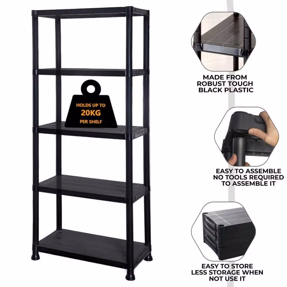 FORGEVIO 5 Tier Plastic Freestanding Home Storage Shelving Unit in Black – 3