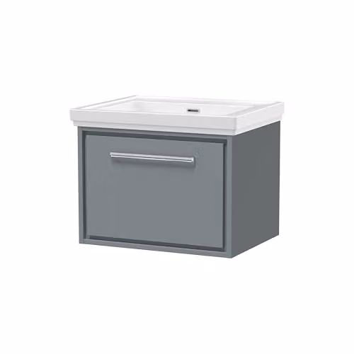 Balterley Wall Hung Single Drawer Bathroom Vanity with Fireclay Basin, Grey, W: 60.0 cm, D: 47.1 cm, H: 49.7 cm – 3