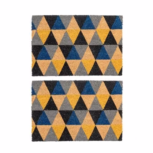Nicola Spring Geometric Coir Door Mats, Pack of 2, Brown and Multicolour, W: 60 cm, D: 40 cm – 1
