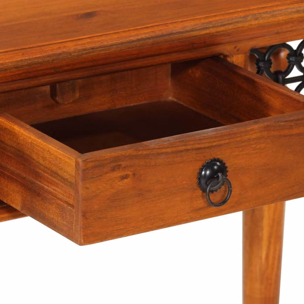 Berkfield Home Acacia Wood Writing Desk with Drawer, Brown, W/D/H: 110 x 50 x 76 cm – 2