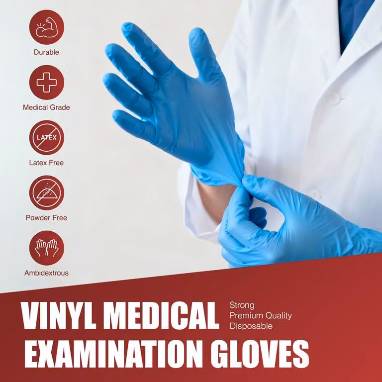 Merrimen Blue Vinyl Disposable Gloves, Powder and Latex Free, Pack of 100, Size XL