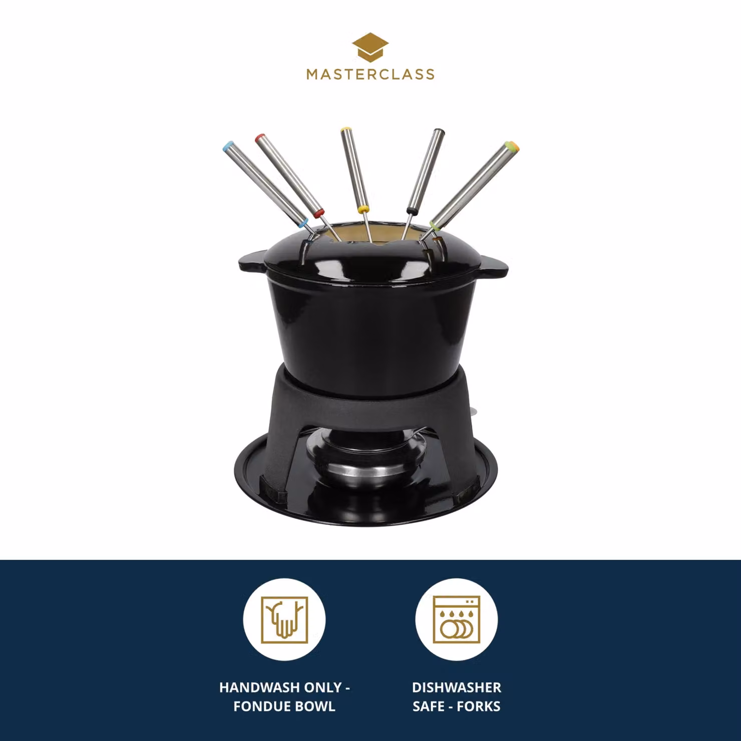 MasterClass Cast Iron Enamelled Black Fondue Set – 6