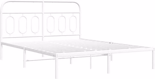 Berkfield Home Metal Bed Frame with Headboard, White, W/D/H: 150 x 200 cm – 1