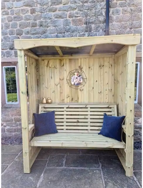 Four Seasons 3 Seat Wooden Garden Arbour with Cushions in Brown – 1