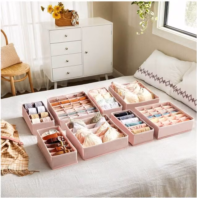Songmics Set of 8 Pink Underwear Drawer Organisers and Dividers
