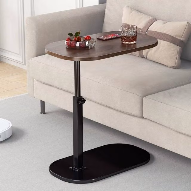 FORGEVIO C Shaped Side Table with Adjustable Height and 360 Degree Swivel Top in Brown – 1