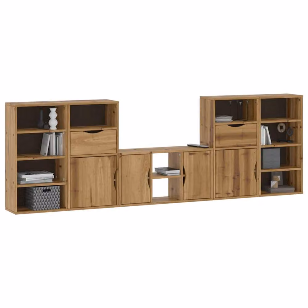 Berkfield Home ODDA 5 Piece Solid Wood Pine TV Unit with Storage in Brown – 3