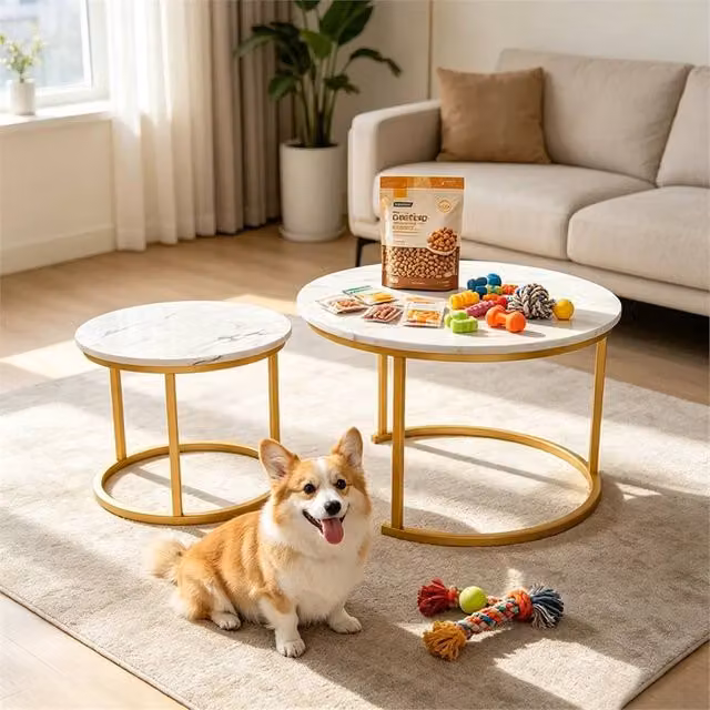 EONLION Set of 2 Round Nesting Coffee Tables in White and Gold – 1