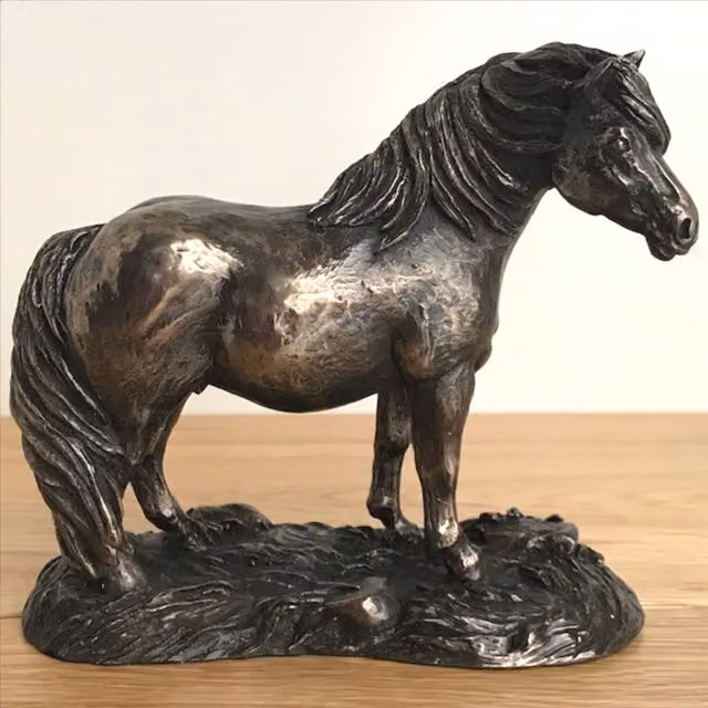 Animal Crackers Shetland Pony Figurine in Solid Cold Cast Bronze, H 12.5 cm x W 12 cm x D 6 cm