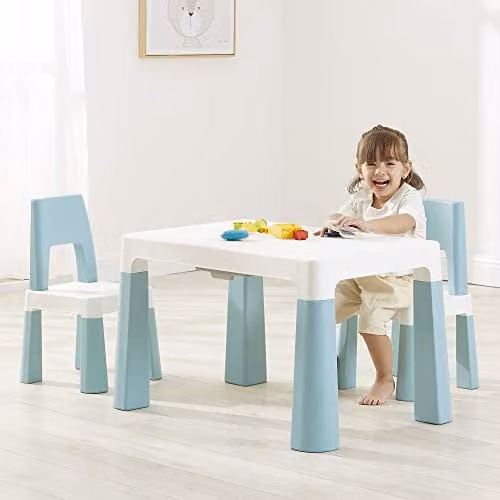 Liberty House Toys Kids Height Adjustable Table and 2 Chairs Set, White and Green, W: 78 cm, D: 50 cm, H: 49/54 cm