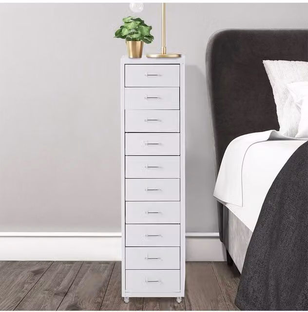 Living and Home 10-Drawer Metal Mobile Filing Cabinet in White