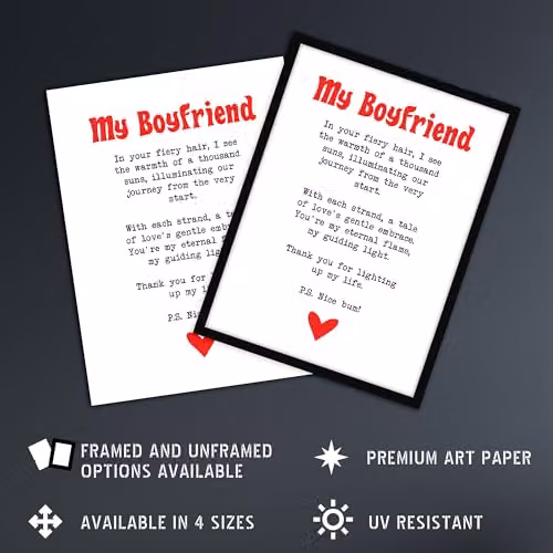 Artery8 Love Poem Ginger Boyfriend Romantic Wall Art Poster Print on Thick Paper, 18 x 24 Inch – 2