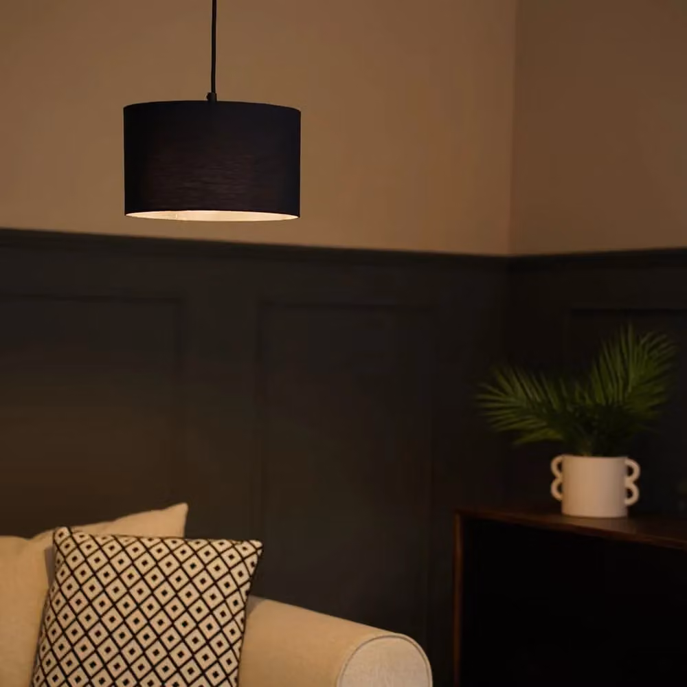 ValueLights Reni Pair of Navy Blue Fabric Drum Ceiling Lamp Shades with Reducer Ring, Width: 25 cm, Height: 15 cm – 3