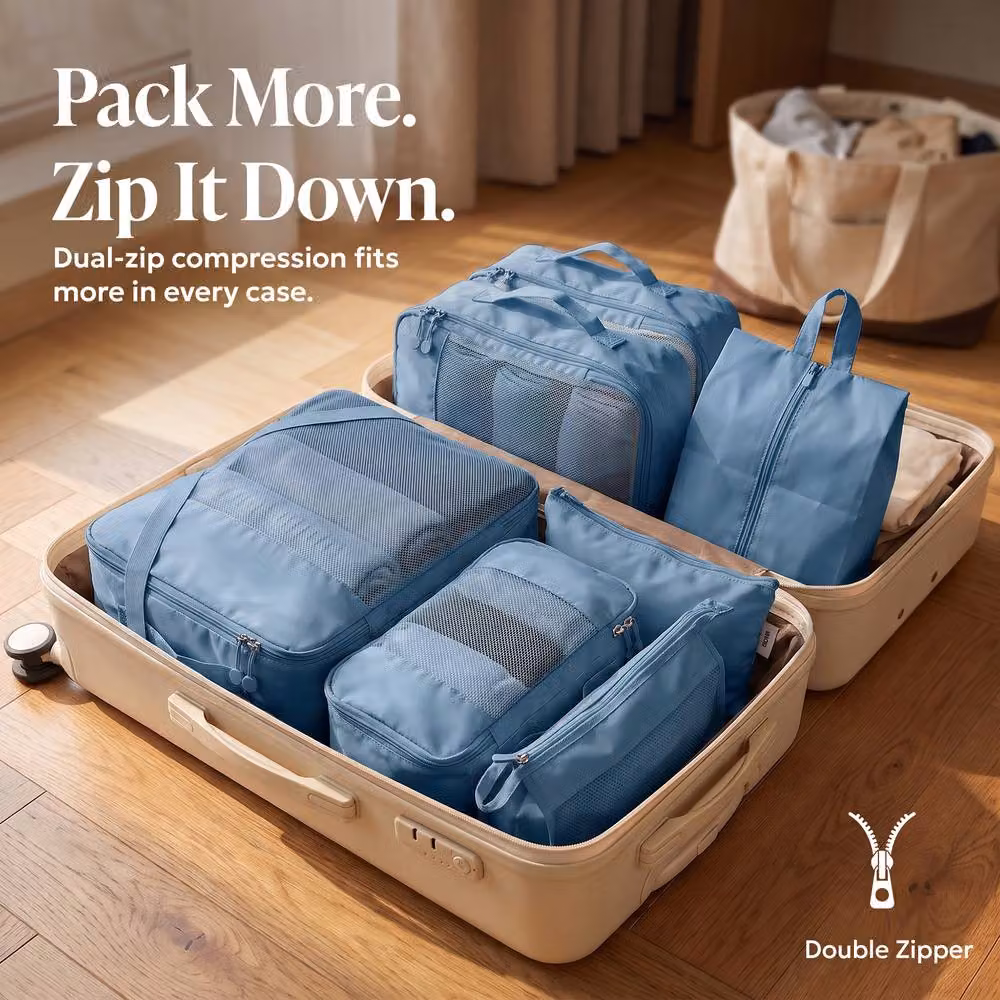 Lugg 8 Set Compression Packing Cubes Suitcase Organiser Set in Light Blue – 2