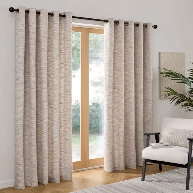 Curtina Talon Jacquard Woven Textured Grey Eyelet Curtains, Width: 168 cm, Drop: 229 cm