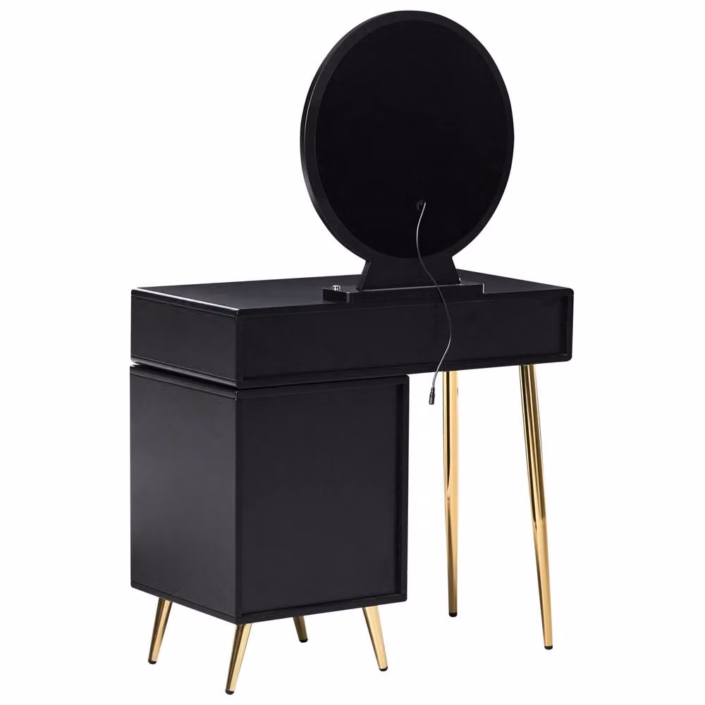 Wyld and Coco Glam Dressing Table in Black and Gold with 6 Drawers and Hollywood LED Mirror, W/D/H: 133 x 38 x 98 cm – 4