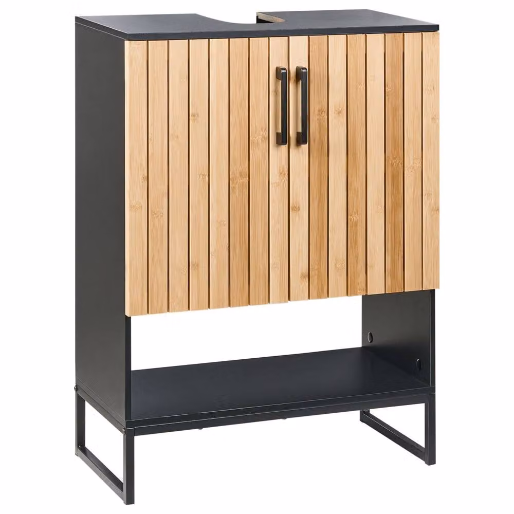Wyld and Coco Wall Mounted Bamboo Bathroom Cabinet in Light Brown and Matte Black Steel – 2