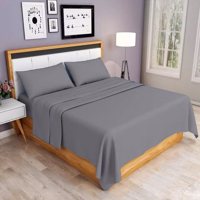 Homes-Linen 100% Egyptian Cotton 200 Thread Count Hotel Quality Flat Sheet in Grey, Size: 90 x 200 cm