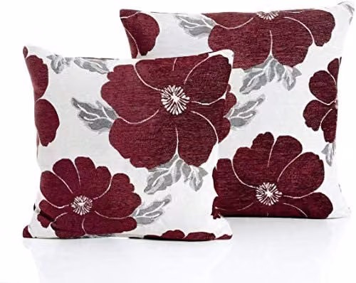 Ideal Textiles Poppy Floral Chenille Cushion, W/D/H: 45 x 45 x 45 cm, Purple, White and Red