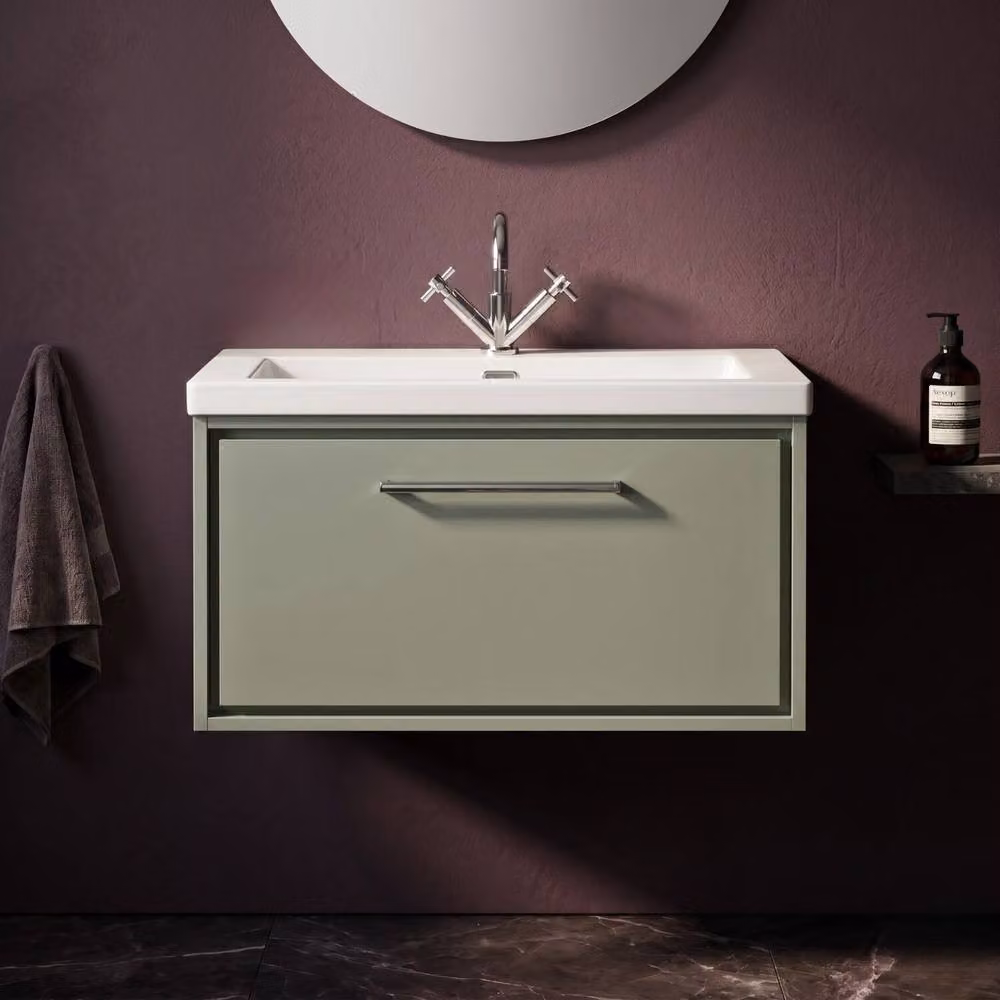 Balterley Modern Wall Hung Fireclay Basin with 1 Soft-Close Drawer, Green, Width: 80 cm – 2