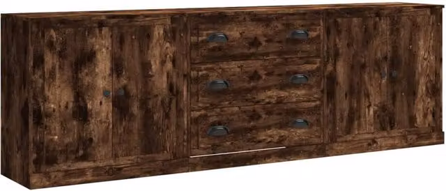 Berkfield Home 3 Piece Smoked Oak Sideboard Set in Brown