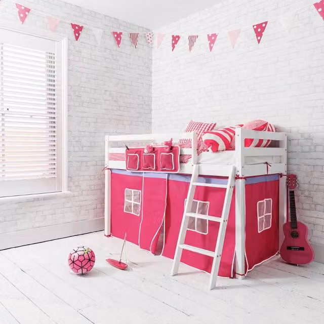 Nöa and Nani Ontario Cabin Bed Midsleeper Shorty with Pink Tent in White and Pink