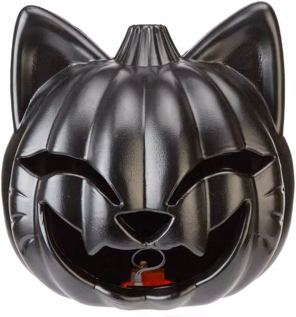 VFM e-Store Halloween Black Cat Light Up Pumpkin Tabletop Party Accessory, Black