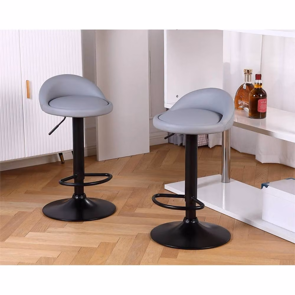 Nordara Set of 3 Grey Faux Leather Low Back Bar Stools with Metal Legs – 2