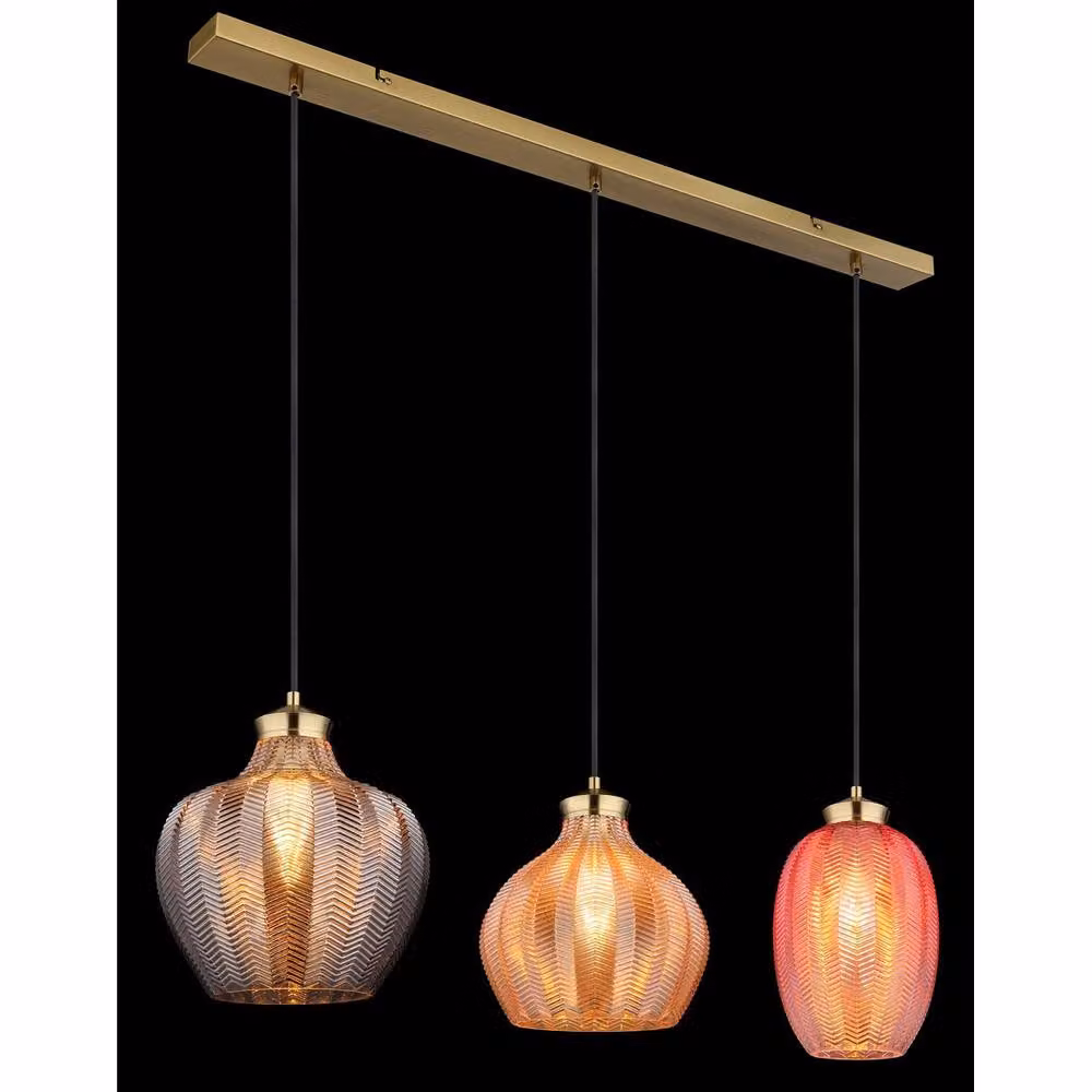 Netlighting Jessica Bar Pendant Ceiling Light in Gold/Brass with Matt Glass Shades, 3x E27 – 2