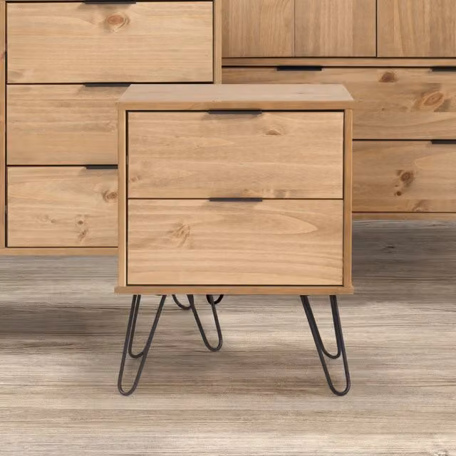Core Products Augusta 2 Drawer Bedside Cabinet in Waxed Brown Pine – 1