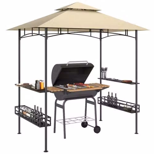 Outsunny Beige Grill Gazebo Canopy with Shelving, W: 257 cm, D: 150 cm, H: 26 cm – 1