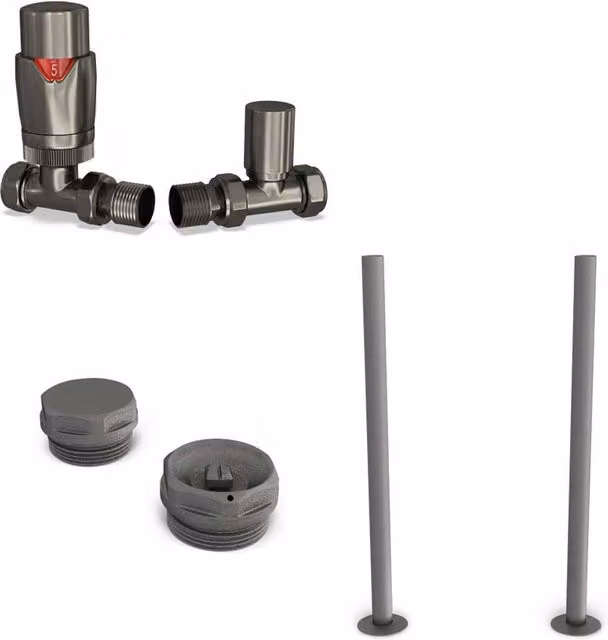 Stirling Bold Thermostatic Radiator Valve Installation Kit in Pewter, 1/2 inch Straight Brass Design