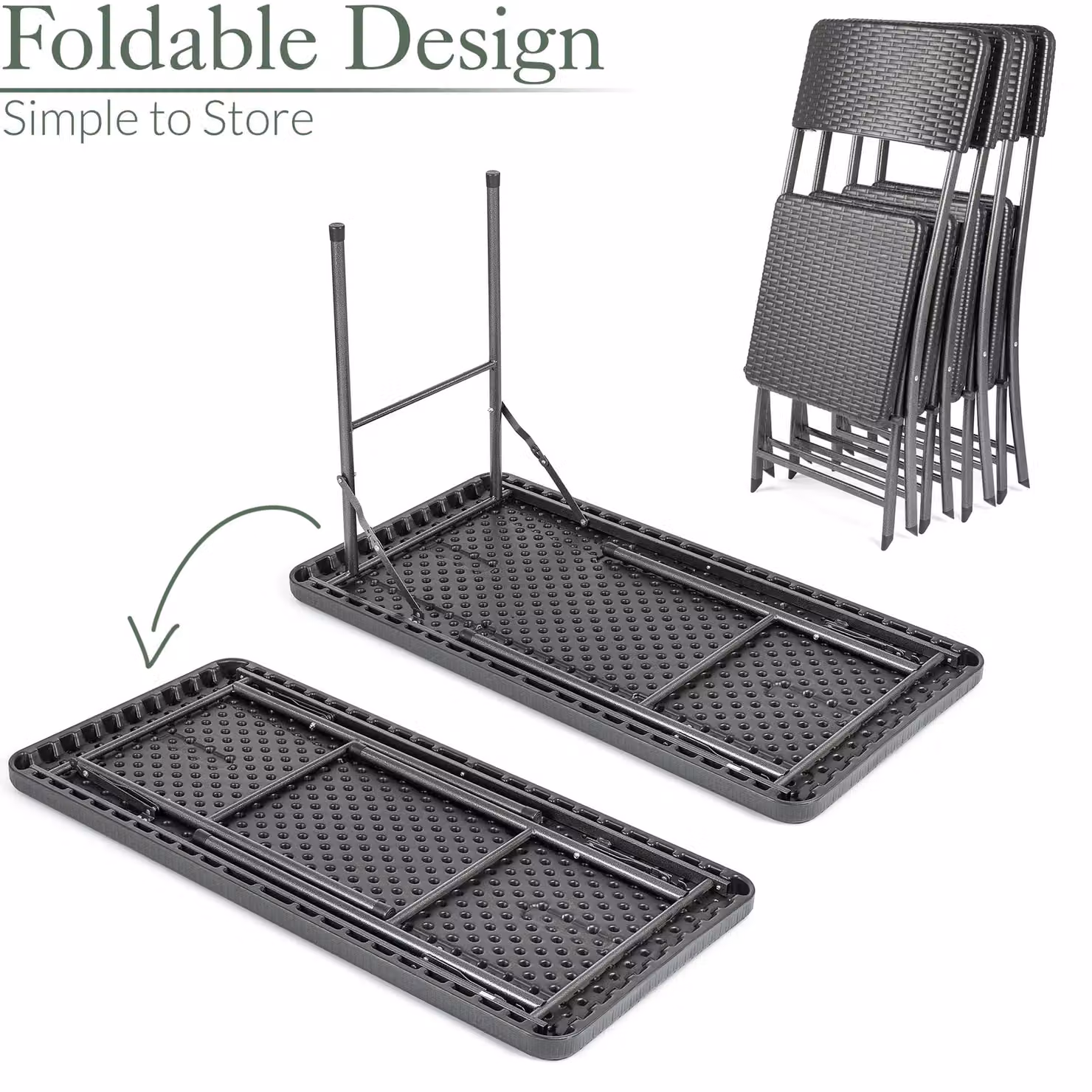Christow 4 Seater Rattan Effect Garden Dining Set with Rectangular Table and Chairs in Black – 4