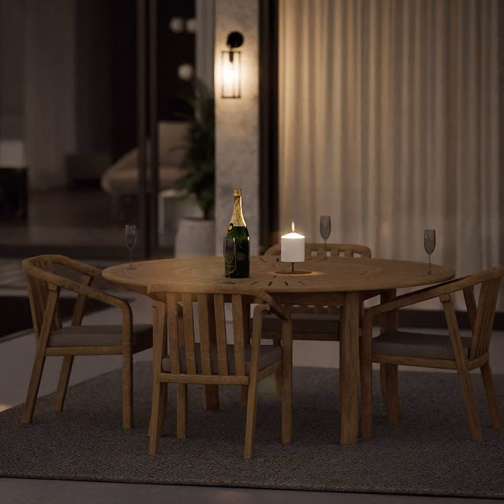 Royalcraft Maris 4-Seater Round Acacia Wood Dining Set with Riven Chairs in Sand – 3