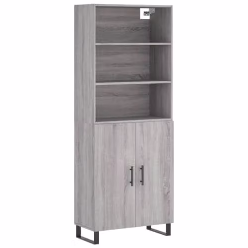 vidaXL Modern Grey Sonoma Highboard with Hinged Doors and Internal Shelves, W: 69.5 cm, D: 34.0 cm, H: 180.0 cm