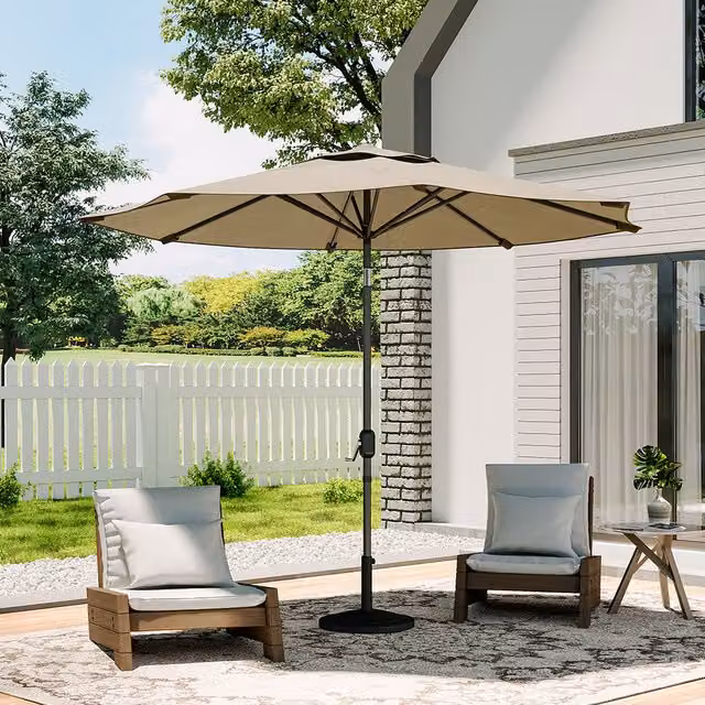 Livingandhome 3m Traditional Garden Parasol with Base in Beige and Brown