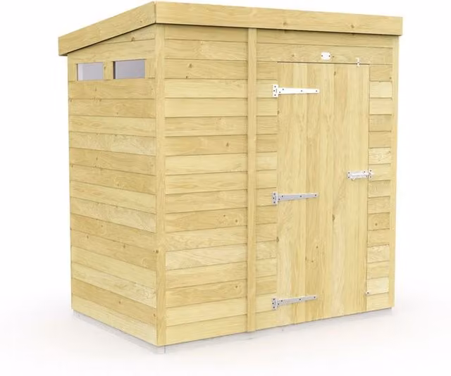 Buttercup Farm Pent Security Wood Shed with Single Door, Brown, W: 158 cm, D: 118 cm, H: 201 cm