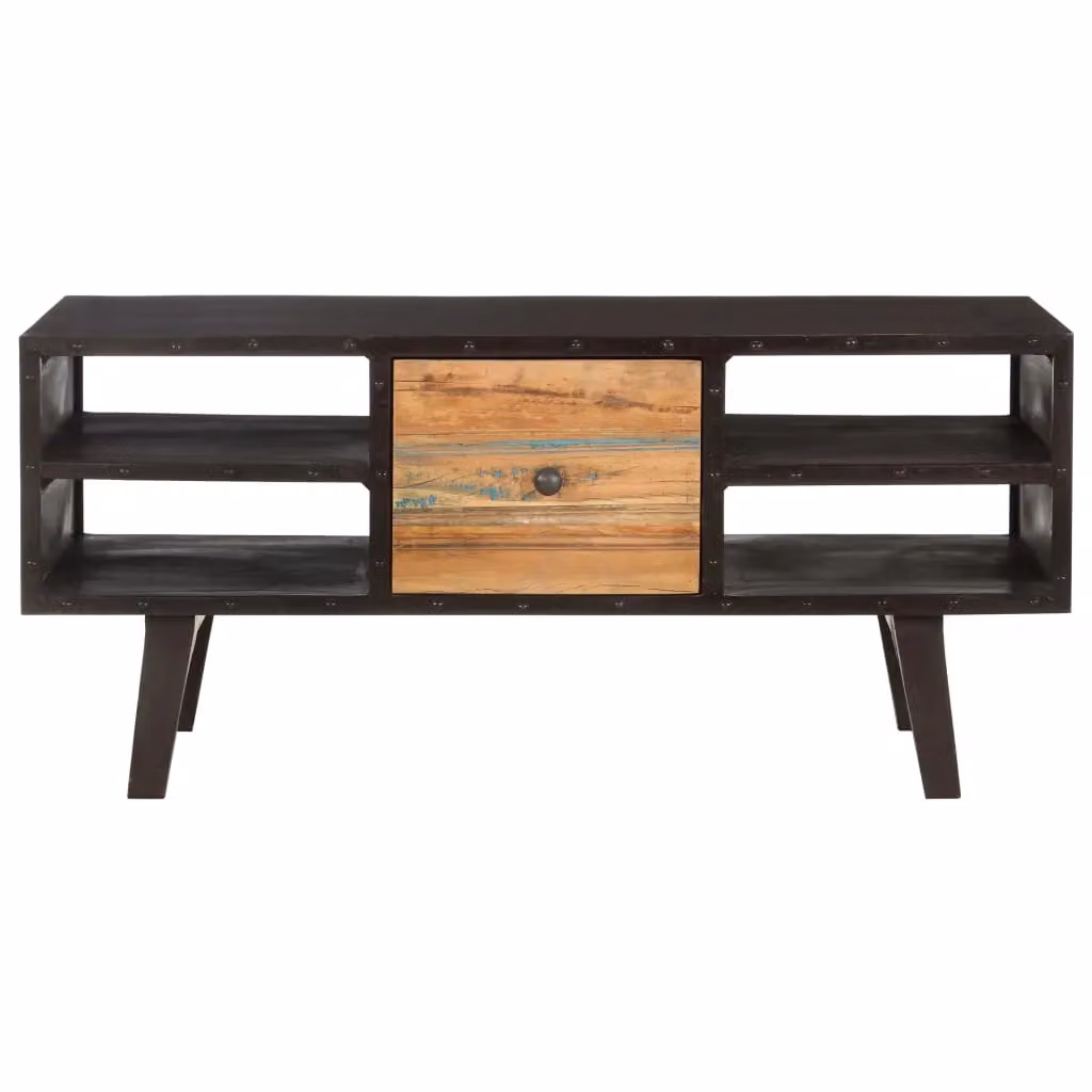 Berkfield Home Rectangular Coffee Table in Black Solid Reclaimed Mango and Teak Wood, W: 100 cm, D: 50 cm, H: 45 cm – 2