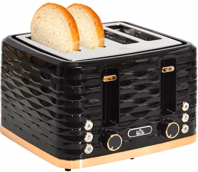 HOMCOM 4-Slot Toaster with 7 Browning Levels and 1600W Power, Black Ripple – 1