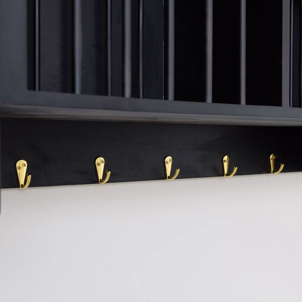 Melody Maison Black Lacquered Wood Wall Mounted Plate Rack with Gold Hooks W/H: 70 x 80 cm – 3