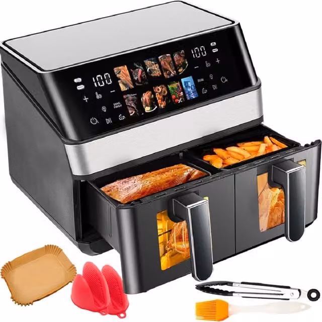 Hinsinc 10L Dual-Zone Digital Touchscreen Air Fryer with Two Baskets, Black – 1