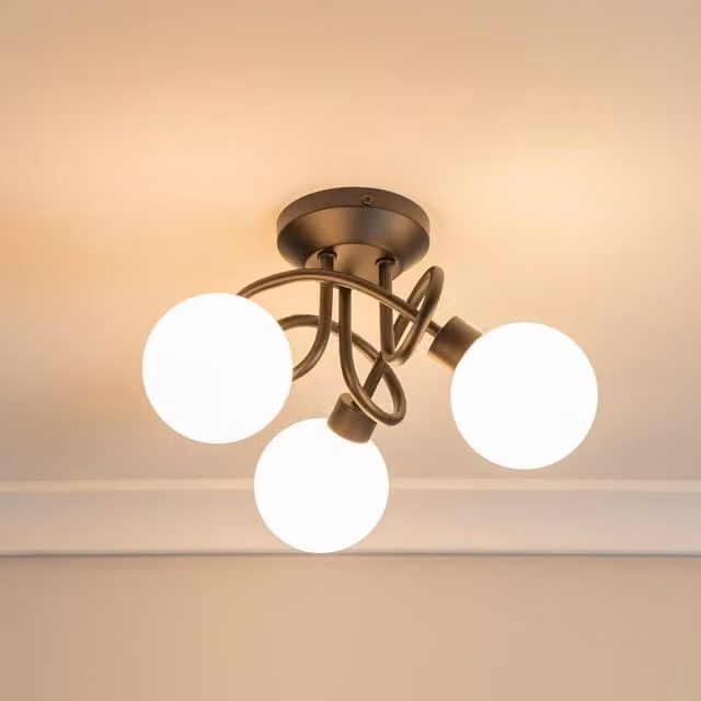 ValueLights Black 3 Way Flush Ceiling Light with White Frosted Glass Lampshades and LED Bulbs – 1