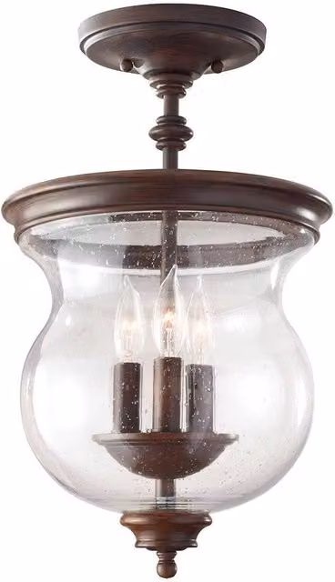 Elstead Pickering Lane 3 Light Semi Flush Ceiling Light in Antique Bronze with Transparent Glass Spheres, E14