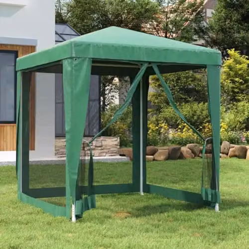 vidaXL Party Tent in Green with 4 Mesh Sidewalls, W: 200 cm, D: 200 cm, H: 240 cm – 2